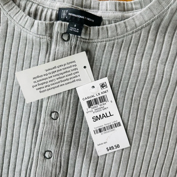 INC Ribbed Gray Half-Button Long Sleeve Shirt - Size Small (New with Tags) - Picture 7 of 9